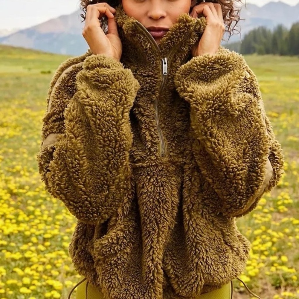 ❤️New Free People Nantucket Fleece Jacket in Army Size M New With Tag